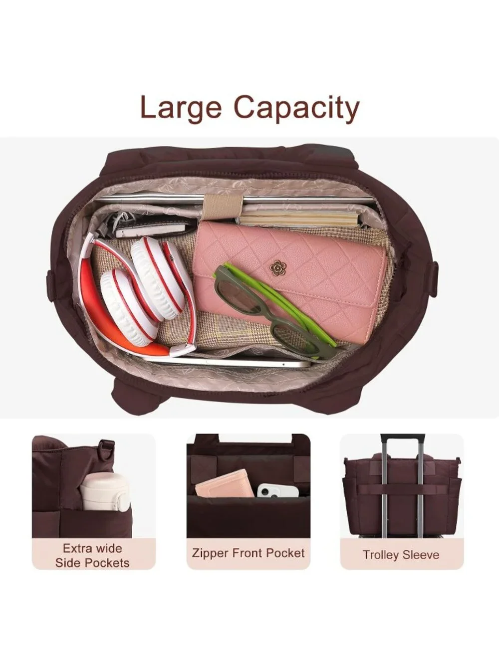 👜Women Large Coffee Quilted Puffer Tote Bag Lightweight Work For Travel Handbag